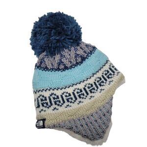 The North Face Baby Fairisle Ear Flap Beanie Hat 0-6 Months Pom Cap Winter NWOT